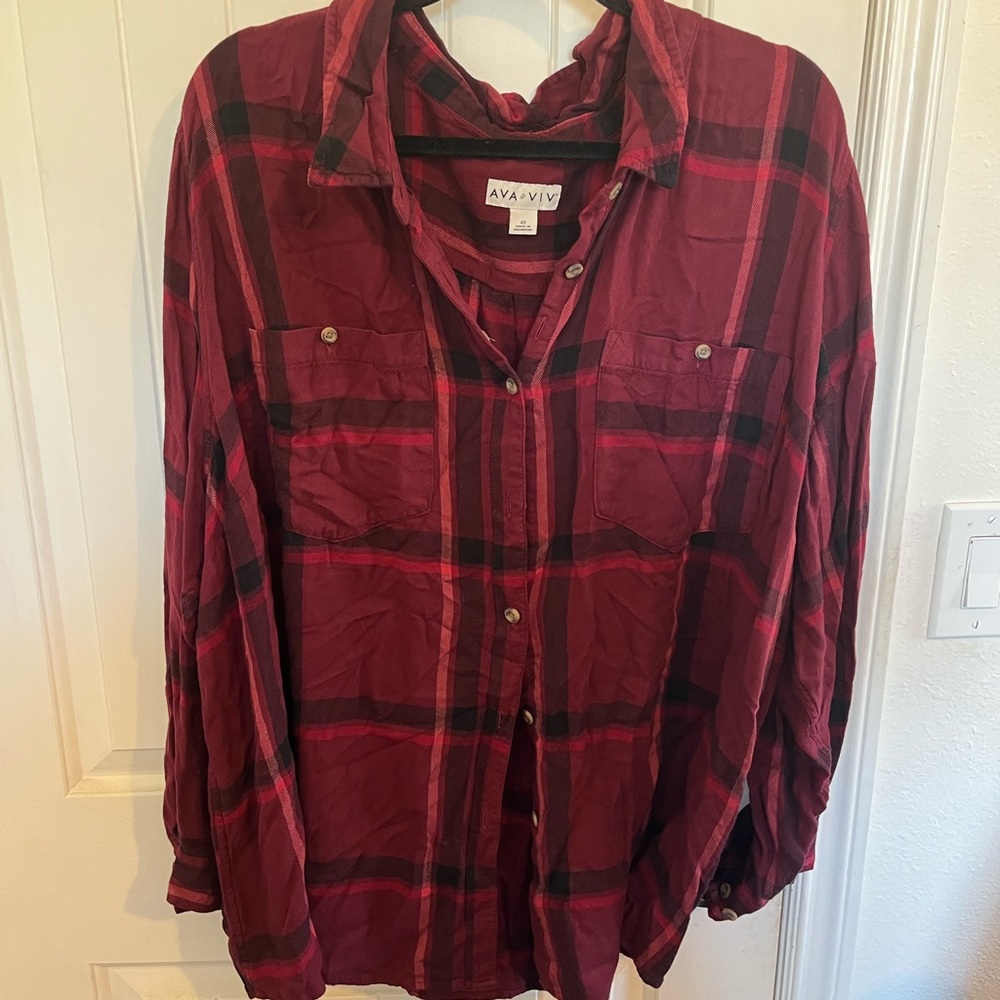 Ava And Viv Plaid Burgundy Flannel Shirt